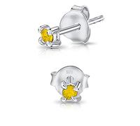 DTPSilver - 925 Sterling Silver Round TINY Stud Earrings made with Glittering Crystals from Swarovski® Elements - Diameter: 2 mm - Colour : Yellow Opal