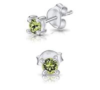 DTPsilver® 925 Sterling Silver Round TINY Stud Earrings made with Glittering Crystals from Swarovski® Elements - Diameter: 3 mm - Colour : Peridot