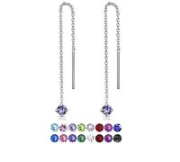 DTPsilver® 925 Sterling Silver SMALL Pull Through Drop Chain Earrings & MINI Round Dangling 3 mm Glittering Crystals from Swarovski® Elements - Total Length 57 mm - Colour : Tanzanite