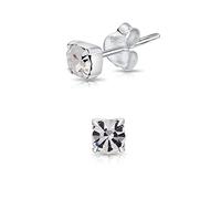 DTPsilver® 925 Sterling Silver SMALL Square Stud Earrings made with Round Glittering Crystals from Swarovski® Elements - Diameter: 4 mm - Colour : Clear Crystal