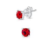 DTPsilver® 925 Sterling Silver SMALL Square Stud Earrings made with Round Glittering Crystals from Swarovski® Elements - Diameter: 4 mm - Colour : Red Light Siam