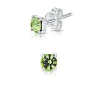 DTPsilver® 925 Sterling Silver SMALL Square Stud Earrings made with Round Glittering Crystals from Swarovski® Elements - Diameter: 4 mm - Colour : Peridot