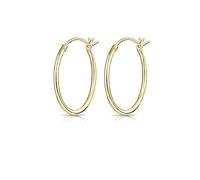DTPsilver® 925 Sterling Silver Yellow Gold plated MEDIUM Creoles/Hoops Hinged Post Earrings - Thickness 1.2 mm - Diameter 20 mm