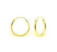 DTPSilver - 925 Sterling Silver Yellow Gold Plated Medium/Large size Hoops/Sleepers/Creole Earrings - Thickness 3 mm - Diameter 14 mm