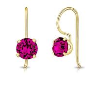 DTPSilver - 925 Sterling Silver Yellow Gold Plated Round Fixed Hook Earrings made with Glittering Crystals from Swarovski® Elements - Diameter: 6 mm - Colour : Fuchsia