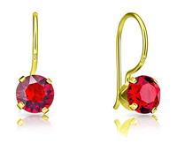 DTPSilver - 925 Sterling Silver Yellow Gold Plated Round Fixed Hook Earrings made with Glittering Crystals from Swarovski® Elements - Diameter: 6 mm - Colour : Red Light Siam