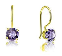 DTPSilver - 925 Sterling Silver Yellow Gold Plated Round Fixed Hook Earrings made with Glittering Crystals from Swarovski® Elements - Diameter: 6 mm - Colour : Tanzanite