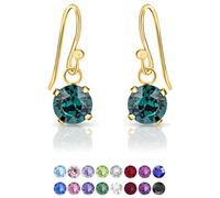 DTPSilver - 925 Sterling Silver Yellow Gold Plated Round Hook Dangle/Drop Earrings made with Glittering Crystals from Swarovski® Elements - Diameter: 6 mm - Colour : Green Emerald