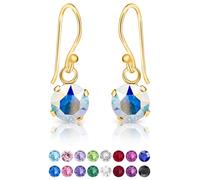 DTPSilver - 925 Sterling Silver Yellow Gold Plated Round Hook Dangle/Drop Earrings made with Glittering Crystals from Swarovski® Elements - Diameter: 6 mm - Colour : Aurora Borealis