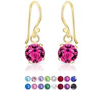 DTPSilver - 925 Sterling Silver Yellow Gold Plated Round Hook Dangle/Drop Earrings made with Glittering Crystals from Swarovski® Elements - Diameter: 6 mm - Colour : Rose