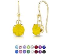 DTPSilver - 925 Sterling Silver Yellow Gold Plated Round Hook Dangle/Drop Earrings made with Glittering Crystals from Swarovski® Elements - Diameter: 6 mm - Colour : Yellow Opal
