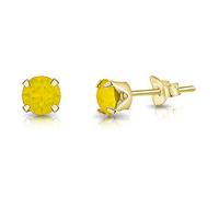 DTPSilver - 925 Sterling Silver Yellow Gold plated Round SMALL Stud Earrings made with Glittering Crystals from Swarovski® Elements - Diameter: 5 mm - Colour : Yellow Opal