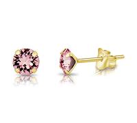 DTPSilver - 925 Sterling Silver Yellow Gold plated Round SMALL Stud Earrings made with Glittering Crystals - Diameter: 5 mm - Colour : Light Rose