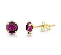 DTPSilver - 925 Sterling Silver Yellow Gold plated Round SMALL Stud Earrings made with Glittering Crystals from Swarovski® Elements - Diameter: 5 mm - Colour : Purple Amethyst
