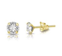 DTPSilver - 925 Sterling Silver Yellow Gold plated Round SMALL Stud Earrings made with Glittering Crystals from Swarovski® Elements - Diameter: 5 mm - Colour : Clear Crystal