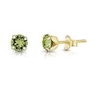 DTPSilver - 925 Sterling Silver Yellow Gold plated Round SMALL Stud Earrings made with Glittering Crystals from Swarovski® Elements - Diameter: 5 mm - Colour : Peridot