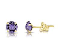 DTPSilver - 925 Sterling Silver Yellow Gold plated Round SMALL Stud Earrings made with Glittering Crystals from Swarovski® Elements - Diameter: 5 mm - Colour : Tanzanite