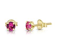 DTPSilver - 925 Sterling Silver Yellow Gold plated Round SMALL Stud Earrings made with Glittering Crystals from Swarovski® Elements - Diameter: 5 mm - Colour : Rose