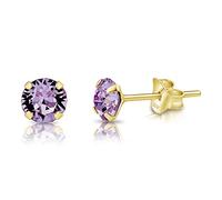 DTPSilver - 925 Sterling Silver Yellow Gold plated Round SMALL Stud Earrings made with Glittering Crystals from Swarovski® Elements - Diameter: 5 mm - Colour : Violet