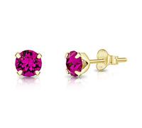 DTPSilver - 925 Sterling Silver Yellow Gold plated Round SMALL Stud Earrings made with Glittering Crystals from Swarovski® Elements - Diameter: 5 mm - Colour : Fuchsia