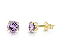 DTPSilver - 925 Sterling Silver Yellow Gold plated Round SMALL Stud Earrings made with Glittering Crystals from Swarovski® Elements - Diameter: 5 mm - Colour : Violet