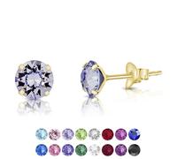 DTPSilver - 925 Sterling Silver Yellow Gold Plated Round Stud Earrings made with Glittering Crystals from Swarovski® Elements - Diameter: 6 mm - Colour : Provence Lavender