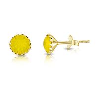 DTPSilver - 925 Sterling Silver Yellow Gold Plated Round Stud Earrings made with Glittering Crystals from Swarovski® Elements - Diameter: 6 mm - Colour : Yellow Opal