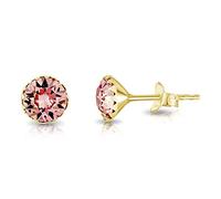 DTPSilver - 925 Sterling Silver Yellow Gold Plated Round Stud Earrings made with Glittering Crystals from Swarovski® Elements - Diameter: 6 mm - Colour : Light Rrose