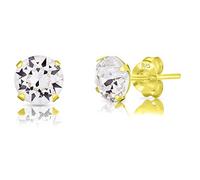 DTPSilver - 925 Sterling Silver Yellow Gold Plated Round Stud Earrings made with Glittering Crystals from Swarovski® Elements - Diameter: 6 mm - Colour : Clear Crystal