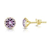 DTPSilver - 925 Sterling Silver Yellow Gold Plated Round Stud Earrings made with Glittering Crystals from Swarovski® Elements - Diameter: 6 mm - Colour : Violet