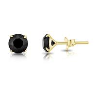DTPSilver - 925 Sterling Silver Yellow Gold Plated Round Stud Earrings made with Glittering Crystals from Swarovski® Elements - Diameter: 6 mm - Colour : Black