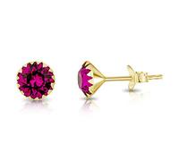 DTPSilver - 925 Sterling Silver Yellow Gold Plated Round Stud Earrings made with Glittering Crystals from Swarovski® Elements - Diameter: 6 mm - Colour : Fuchsia