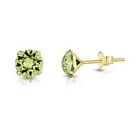 DTPSilver - 925 Sterling Silver Yellow Gold Plated Round Stud Earrings made with Glittering Crystals from Swarovski® Elements - Diameter: 6 mm - Colour : Peridot