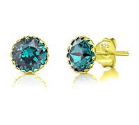 DTPSilver - 925 Sterling Silver Yellow Gold Plated Round Stud Earrings made with Glittering Crystals from Swarovski® Elements - Diameter: 6 mm - Colour : Green Emerald