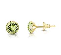 DTPSilver - 925 Sterling Silver Yellow Gold Plated Round Stud Earrings made with Glittering Crystals from Swarovski® Elements - Diameter: 6 mm - Colour : Peridot