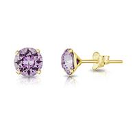 DTPSilver - 925 Sterling Silver Yellow Gold Plated Round Stud Earrings made with Glittering Crystals from Swarovski® Elements - Diameter: 6 mm - Colour : Violet