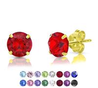 DTPSilver - 925 Sterling Silver Yellow Gold Plated Round Stud Earrings made with Glittering Crystals from Swarovski® Elements - Diameter: 6 mm - Colour : Red Light Siam