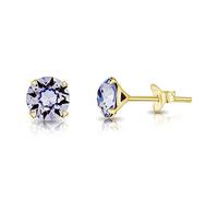 DTPSilver - 925 Sterling Silver Yellow Gold Plated Round Stud Earrings made with Glittering Crystals from Swarovski® Elements - Diameter: 6 mm - Colour : Provence Lavender