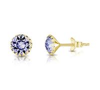 DTPSilver - 925 Sterling Silver Yellow Gold Plated Round Stud Earrings made with Glittering Crystals from Swarovski® Elements - Diameter: 6 mm - Colour : Provence Lavender