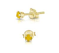 DTPSilver - 925 Sterling Silver Yellow Gold plated Round TINY Stud Earrings made with Glittering Crystals from Swarovski® Elements - Diameter: 3 mm - Colour : Yellow Opal