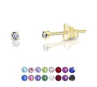 DTPSilver - 925 Sterling Silver Yellow Gold plated Round TINY Stud Earrings made with Glittering Crystals from Swarovski® Elements - Diameter: 2 mm - Colour : Provence Lavender