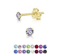 DTPSilver - 925 Sterling Silver Yellow Gold plated Round TINY Stud Earrings made with Glittering Crystals from Swarovski® Elements - Diameter: 3 mm - Colour : Provence Lavender