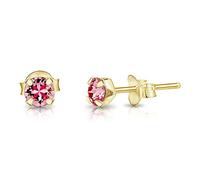 DTPSilver - 925 Sterling Silver Yellow Gold plated Round TINY Stud Earrings made with Glittering Crystals from Swarovski® Elements - Diameter: 4 mm - Colour : Light Rose