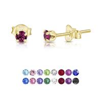 DTPSilver - 925 Sterling Silver Yellow Gold plated Round TINY Stud Earrings made with Glittering Crystals from Swarovski® Elements - Diameter: 3 mm - Colour : Purple Amethyst