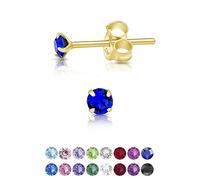 DTPSilver - 925 Sterling Silver Yellow Gold plated Round TINY Stud Earrings made with Glittering Crystals from Swarovski® Elements - Diameter: 3 mm - Colour : Majectic Blue