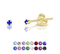 DTPSilver - 925 Sterling Silver Yellow Gold plated Round TINY Stud Earrings made with Glittering Crystals from Swarovski® Elements - Diameter: 2 mm - Colour : Majectic Blue