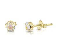 DTPSilver - 925 Sterling Silver Yellow Gold plated Round TINY Stud Earrings made with Glittering Crystals from Swarovski® Elements - Diameter: 4 mm - Colour : Aurora Borealis