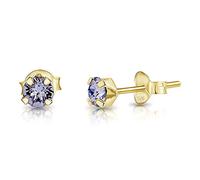 DTPSilver - 925 Sterling Silver Yellow Gold plated Round TINY Stud Earrings made with Glittering Crystals from Swarovski® Elements - Diameter: 4 mm - Colour : Provence Lavender