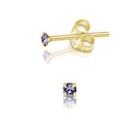 DTPSilver - 925 Sterling Silver Yellow Gold plated Round TINY Stud Earrings made with Glittering Crystals from Swarovski® Elements - Diameter: 2 mm - Colour : Tanzanite