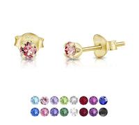 DTPSilver - 925 Sterling Silver Yellow Gold plated Round TINY Stud Earrings made with Glittering Crystals from Swarovski® Elements - Diameter: 3 mm - Colour : Light Rose